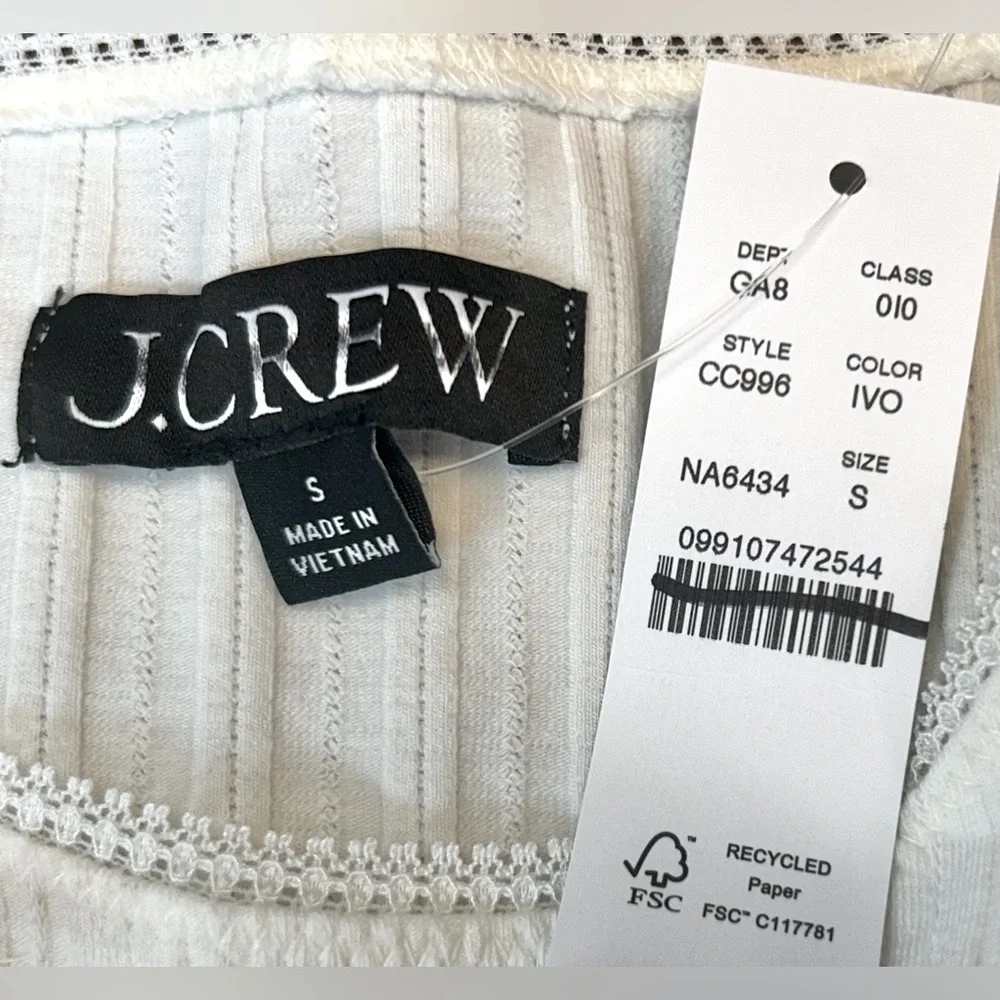 NWT J. Crew Ivory Pointelle Long-Sleeve T-Shirt, Small - Picture 10 of 14
